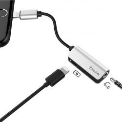Baseus L46 Ladekabel und Kopfhörer adapter für iPhone in Silber