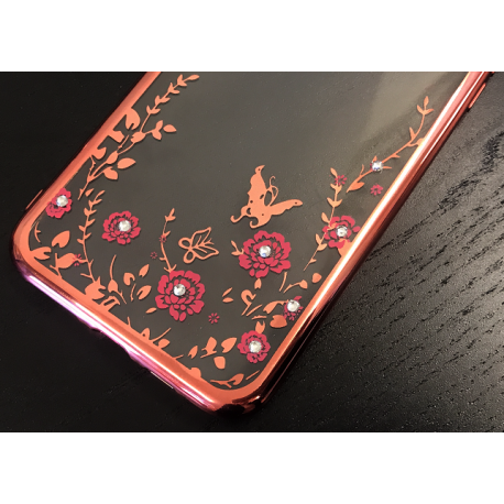 Silikonhülle mit Blumen Design und Diamond für iPhone XS Max in Rose Gold