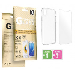 Transparent Silikon Etui mit Panzerglas für iPhone XS Max