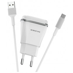 BOROFONE BA1A USB Charger mit Type-C Charging Kabel in Weiss