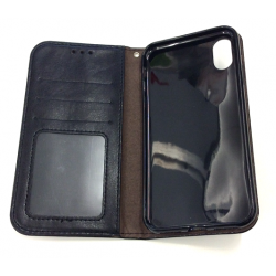 Schutzhülle, Etui für iPhone X Retro oil skim pull card with frame leather in Schwarz