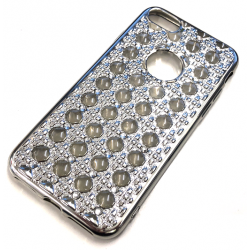 Silikonhülle in Silber mit Diamanten für iPhone 78