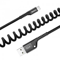 Baseus 1M 2A Lightning Fish Eye Spring Black elastisches USB Kabel