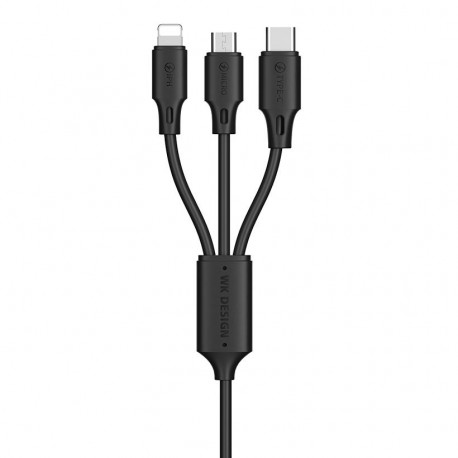 WK Design USB- micro USB - Lightning - USB Typ C Kabel 2A 115cm in Schwarz