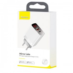 Baseus Mirror Lake PPS USB / Typ C Schnelladegerät Adapter mit digitalem Display A+C EU