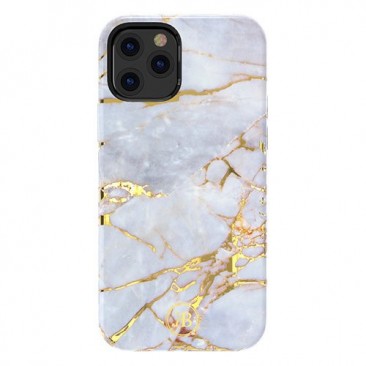 Etui Kingxbar Marble Series schutzhülle mit Marmor druck iPhone 12 Pro / iPhone 12 weißblau
