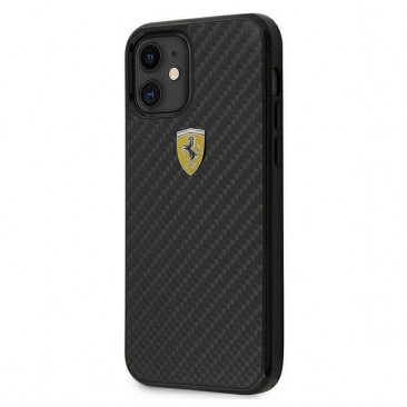 Ferrari FERCAHCP12SBK iPhone 12 mini 5,4" schwarz / schwarzes Hardcase On Track Real Carbon