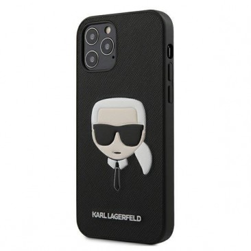Etui Karl Lagerfeld KLHCP12LSAKHBK iPhone 12 Pro Max schwarzes Hardcase Saffiano Ikonik Karl`s Head
