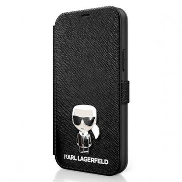 Etui Karl Lagerfeld KLFLBKP12MIKMSBK iPhone 12/12 Pro 6.1 " schwarzes Buch Saffiano Ikonik Metal