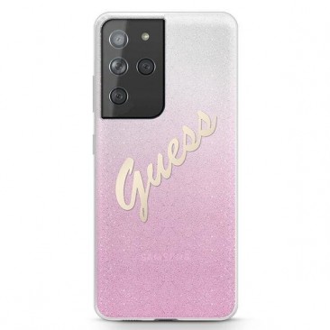 Etui Guess GUHCS21LPCUGLSPI Samsung S21 Ultra pink Hardcase Glitter Gradient Script