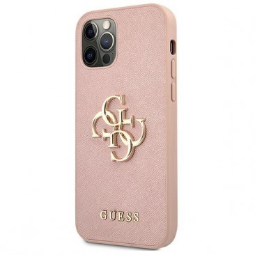 Etui Guess GUHCP12MSA4GGPI iPhone 12/12 Pro 6.1 " rosa Saffiano Metall Logo