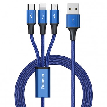 Baseus Rapid Series 3-in-1 cable 1.2m  (IP+Micro+Type-C) Blau
