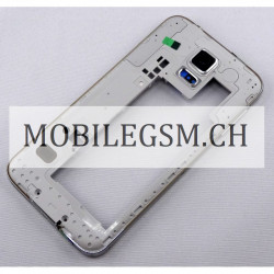OEM Mittel Cover mit Kamera Glas und Lautsprecher für Samsung Galaxy S5 SM-G900F, S5 Plus SM-G901F Weiss/Silber