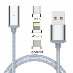 3 in 1 Kabel  (micro, type C, iphone) in Silber