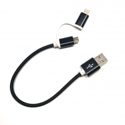 2 in 1 USB Ladekabel zu Micro-USB und Apple Lightning 25 cm in Schwarz