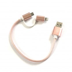 2 in 1 USB Ladekabel zu Micro-USB und Apple Lightning 25 cm in RosaGold