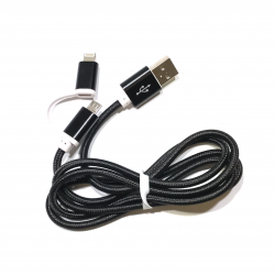 2 in 1 USB Ladekabel zu Micro-USB und Apple Lightning 100 cm in Schwarz
