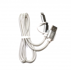 2 in 1 USB Ladekabel zu Micro-USB und Apple Lightning 100 cm in Weiss