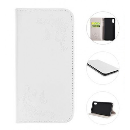 Schutzhülle, Etui für iPhone X Flower Sewing with Thread PU Leather TPU With Stand Card Holder Left And Right Open in Weiss