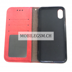 Schutzhülle, Etui für iPhone X Retro oil skim pull card with frame leather Protective Case in Rot