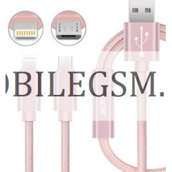 1.2M 2 in 1 Micro Lightning Aluminum Nylon USB Data Cable in Pink