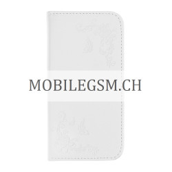 Schutzhülle, Etui für iPhone X Flower Sewing with Thread PU Leather TPU With Stand Card Holder Left And Right Open in Weiss