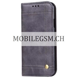Schutzhülle, Etui für iPhone X Retro oil skim pull card with frame leather Protective Case in Grau