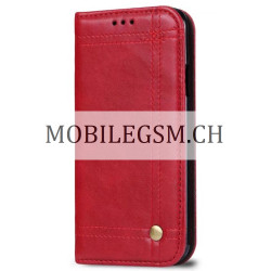 Schutzhülle, Etui für iPhone X Retro oil skim pull card with frame leather Protective Case in Rot
