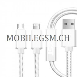 1.2M 2 in 1 Micro Lightning Aluminum Nylon USB Data Cable in Weiss