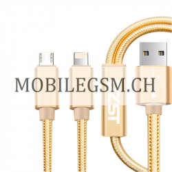 1.2M 2 in 1 Micro Lightning Aluminum Nylon USB Data Cable in Gold