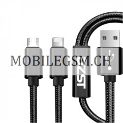 1.2M 2 in 1 Micro Lightning Aluminum Nylon USB Data Cable in Schwarz