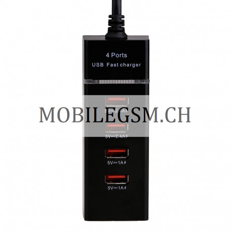 EU Plug 4 Ports USB Socket in Schwarz