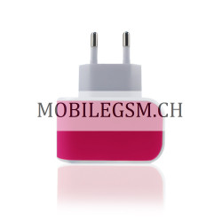 3 USB Ladegerät Stecker Charger in Pink