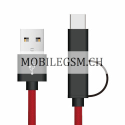 1M 2 in 1 Micro Type-C USB Kabel in Rot/Schwarz