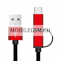 1M 2 in 1 Micro Type-C USB Kabel in Schwarz/Rot