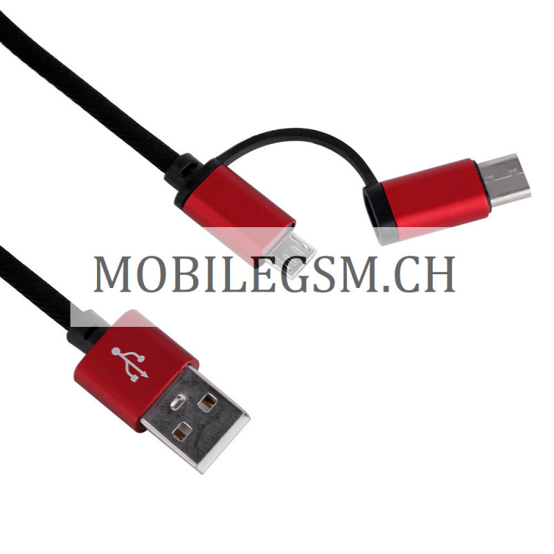 1m 2 in 1 micro type c usb kabel in schwarz rot 1m 2 in 1 micro type c usb kabel in schwarz rot