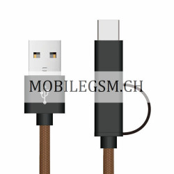1M 2 in 1 Micro Type-C USB Kabel in Braun/Schwarz