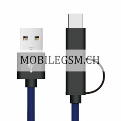 1M 2 in 1 Micro Type-C USB Kabel in Blau/Schwarz