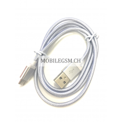 100 cm Datenkabel Ladekabel Micro USB Kabel Nylon in Silber