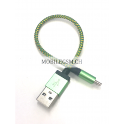 25 cm Datenkabel Ladekabel Micro USB Kabel Nylon in Grün/Gold