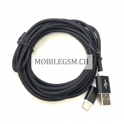 300 cm Datenkabel Ladekabel Type-C USB Kabel Nylon in Schwarz