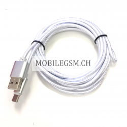 300 cm Datenkabel Ladekabel Type-C USB Kabel Nylon in Silber