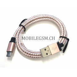 100 cm Datenkabel Ladekabel Micro USB Kabel Nylon in Pink/Silber