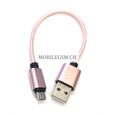 25 cm Datenkabel Ladekabel Micro USB Kabel Nylon in Rosa Gold