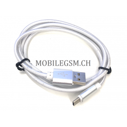 100 cm Datenkabel Ladekabel Type-C USB Kabel Nylon in Silber