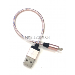 25 cm Datenkabel Ladekabel Micro USB Kabel Nylon in Pink/Silber