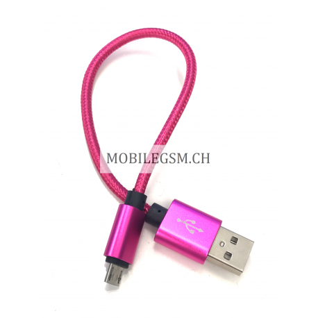 25 cm Datenkabel Ladekabel Micro USB Kabel Nylon in Pink