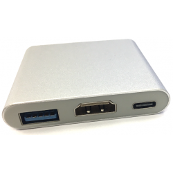 3 in 1 Adapter Typ-C (USB, HDMI, USB Typ-C) in Silber