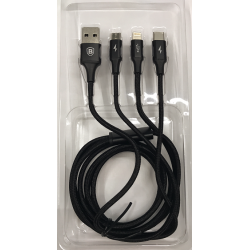 Baseus Rapid Series 3 in 1 Cable Micro+Lighning+Type-C 3A 1.2M Black